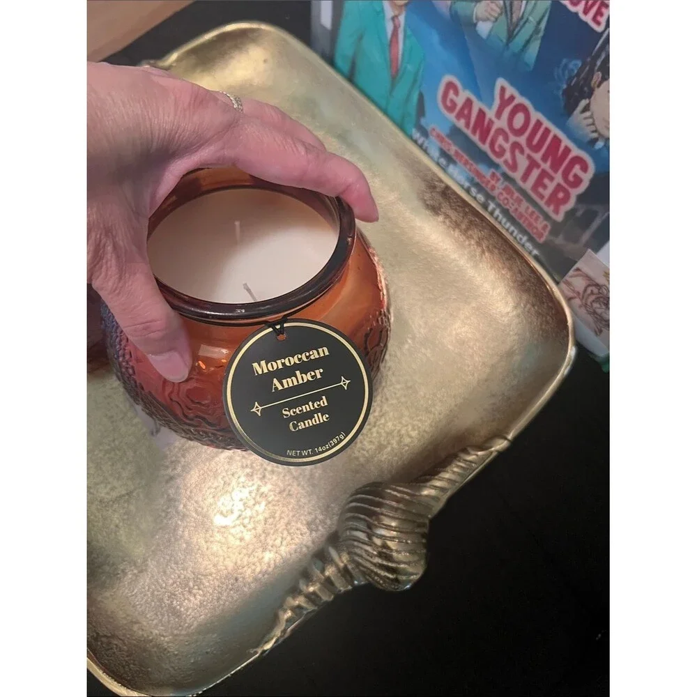 #2191**Moroccan Amber Scented Candle - Orange Glass Jar